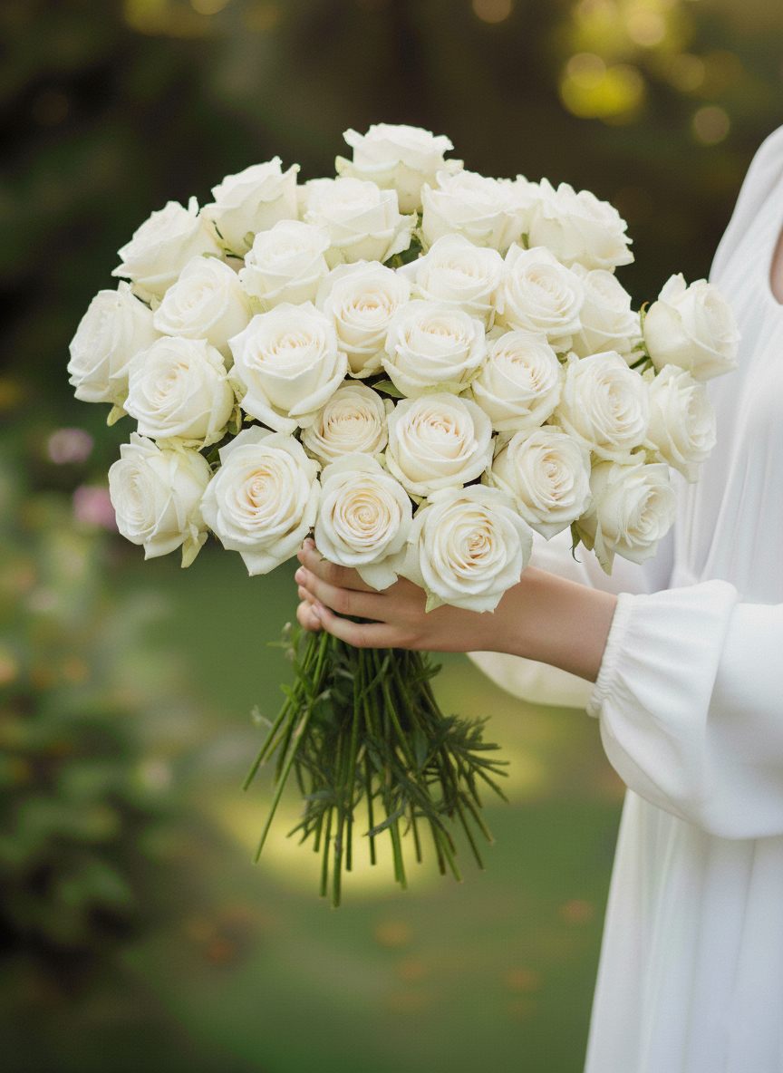 Afyon beyaz gül buketi siparişi - Elde tutulan büyük ve taze beyaz güller