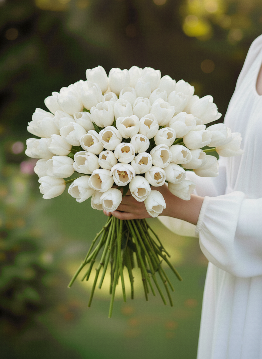Afyon beyaz lale buketi siparişi - Kucak dolusu taze ve kapalı formda laleler
