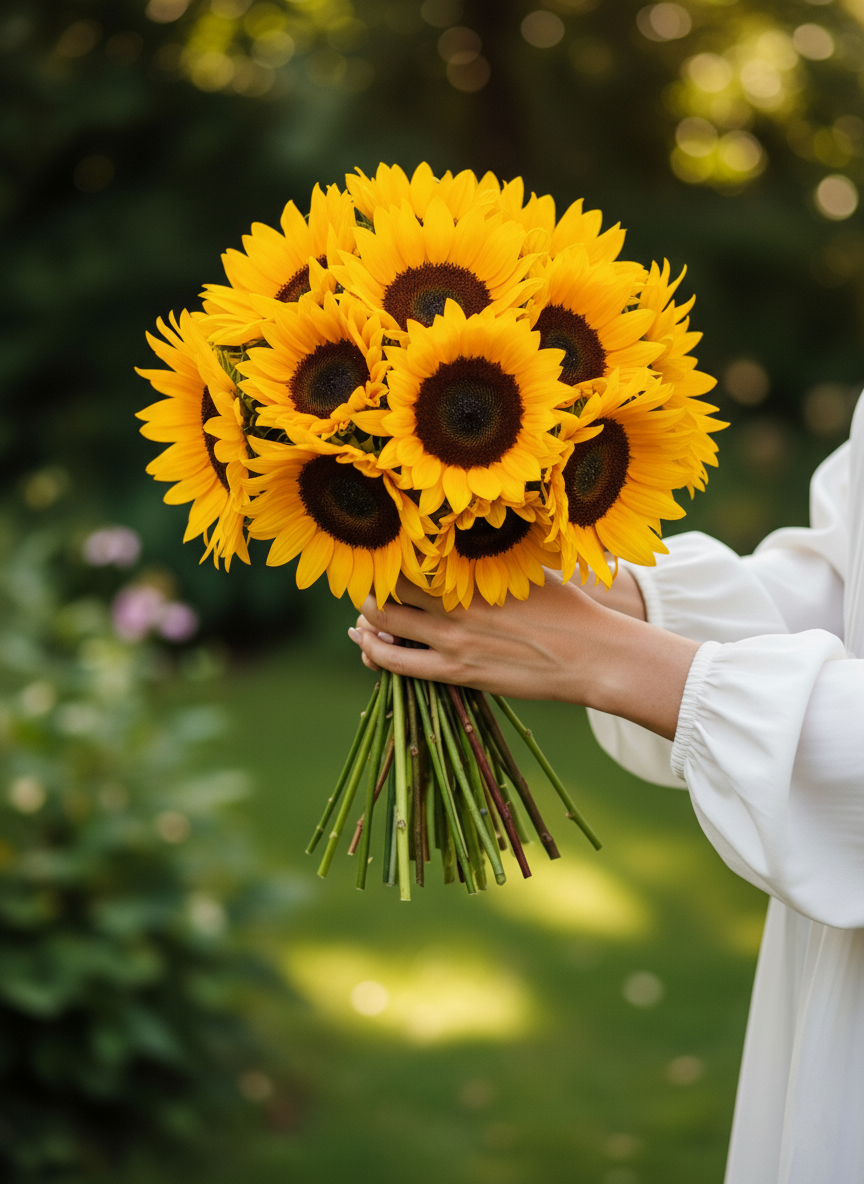 Afyon taze ayçiçeği buketi siparişi - Elde tutulan büyük sarı günebakan çiçekleri