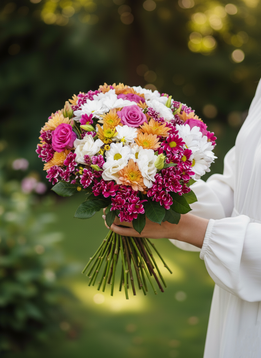 Afyon karışık mevsim buketi siparişi - Renkli krizantem ve gül aranjmanı