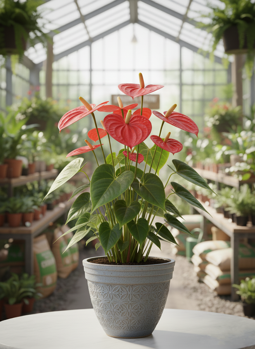 Afyon kırmızı antoryum flamingo çiçeği - Saksıda uzun ömürlü hediye bitki