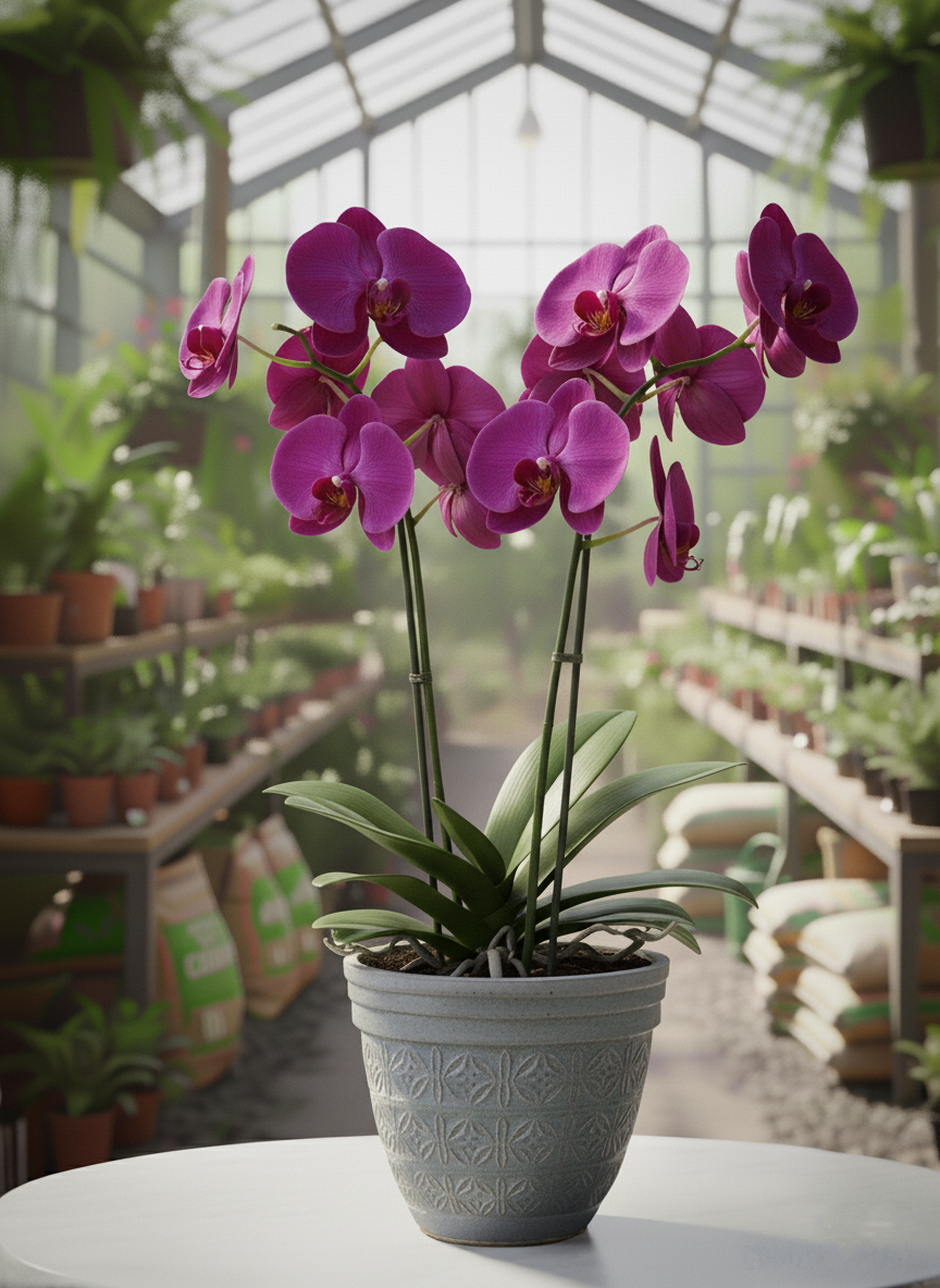 Afyon çift dallı mor orkide siparişi - Seramik saksıda canlı phalaenopsis