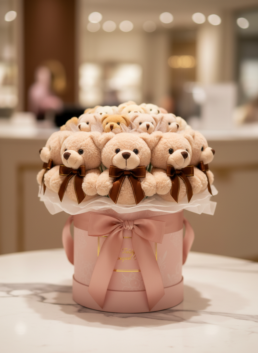 Afyon pembe kutuda peluş ayıcık buketi - Sevgiliye solmayan hediye