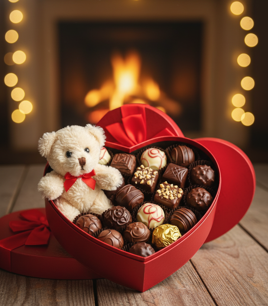 Afyon kalp kutuda çikolata ve ayıcık siparişi - Sevgiliye hediyelik spesiyal çikolata