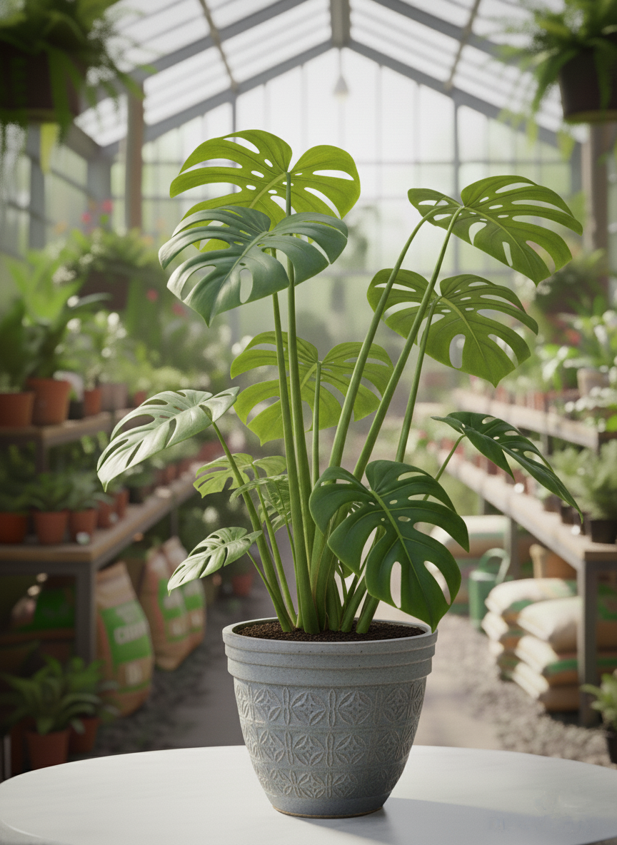 Afyon monstera devetabanı saksı çiçeği siparişi - Büyük delikli yeşil yapraklar