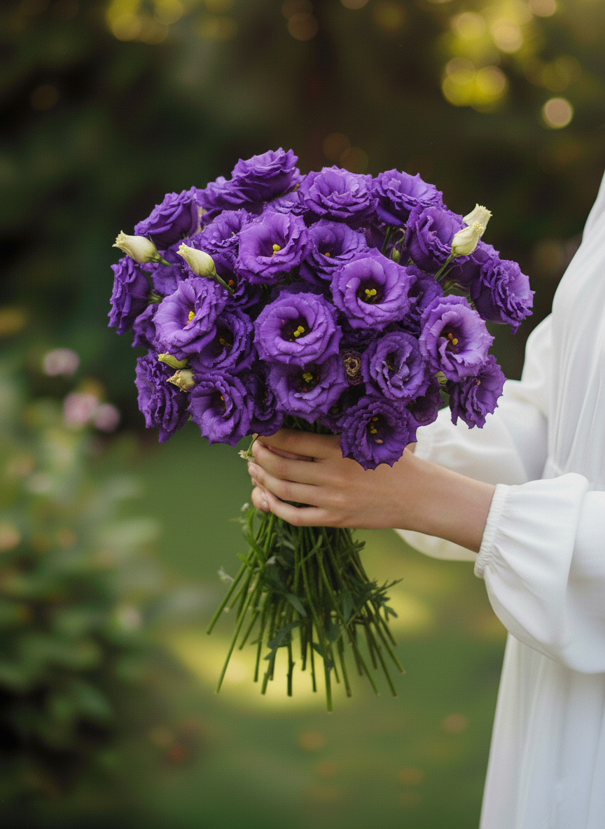 Afyon mor lisyantus buketi siparişi - Katmerli mor çiçekler ve tomurcuklar