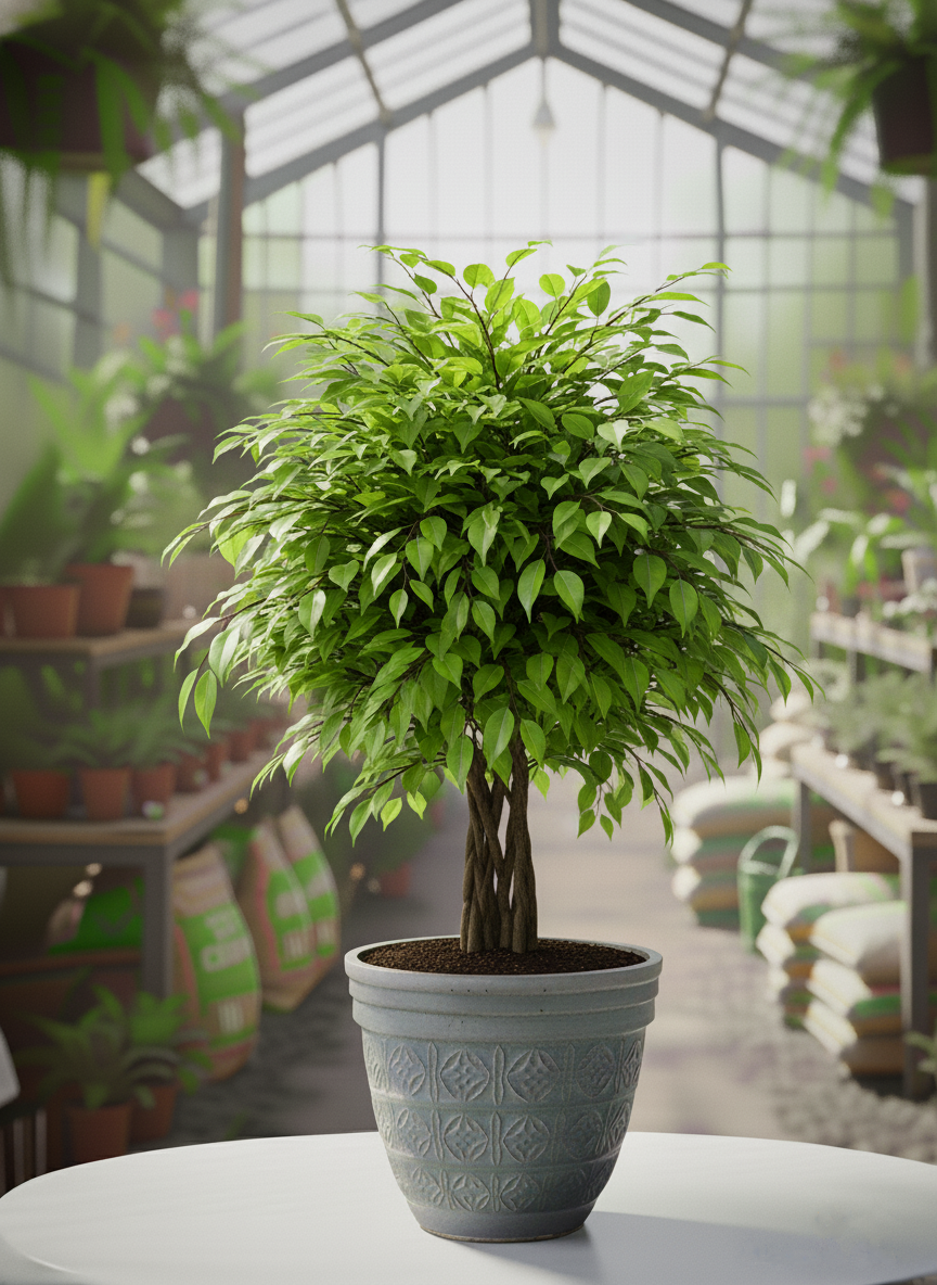 Afyon örgülü benjamin ficus saksı çiçeği siparişi - Küçük yapraklı gür salon ağacı