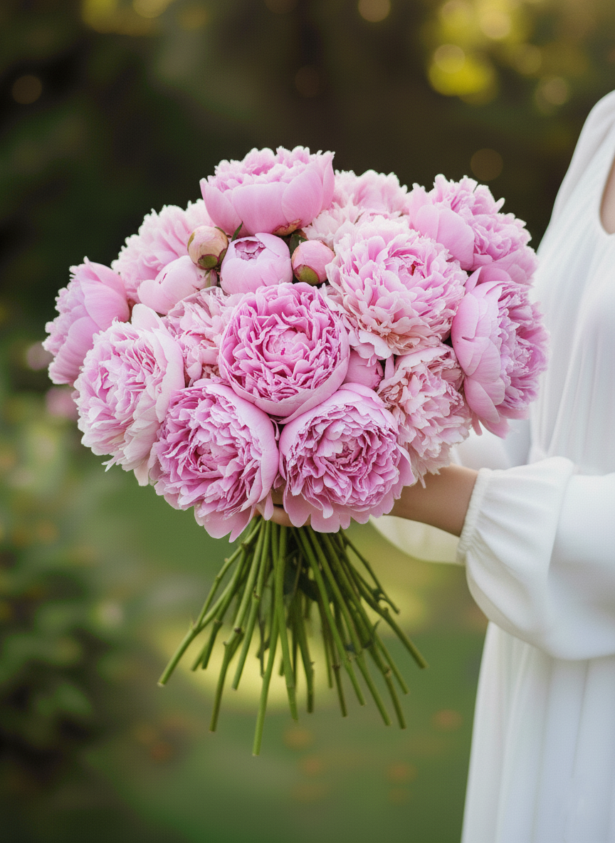 Afyon pembe şakayık peony buketi siparişi - Lüks ve büyük katmerli çiçekler