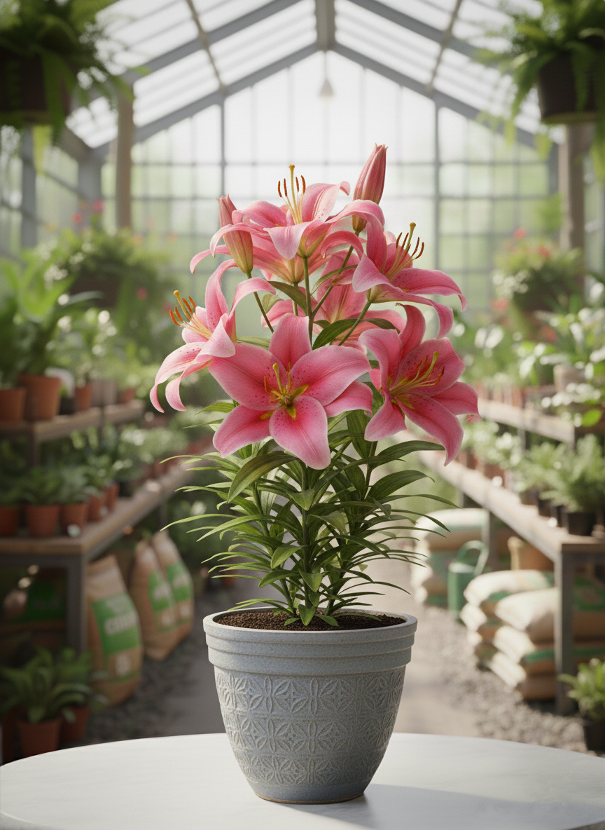 Afyon saksıda pembe lilyum çiçeği siparişi - Kokulu ve canlı ev bitkisi