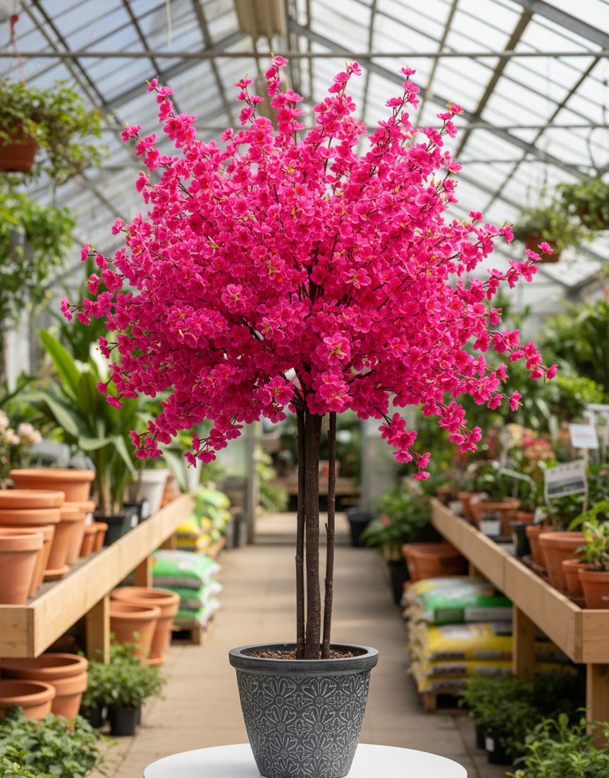 Afyon yapay bahar dalı ağacı siparişi - 180 cm boyunda 81 dallı fuşya renkli dekor ağacı