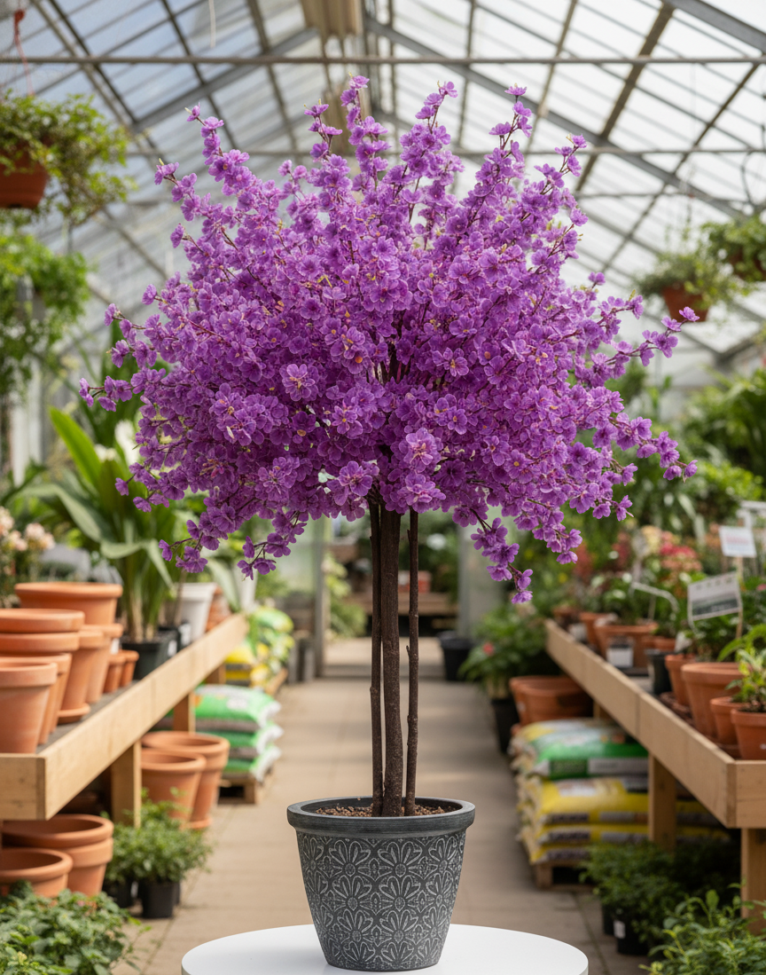 Afyon mor yapay bahar dalı ağacı siparişi - 180 cm boyunda lila çiçekli dekoratif ağaç