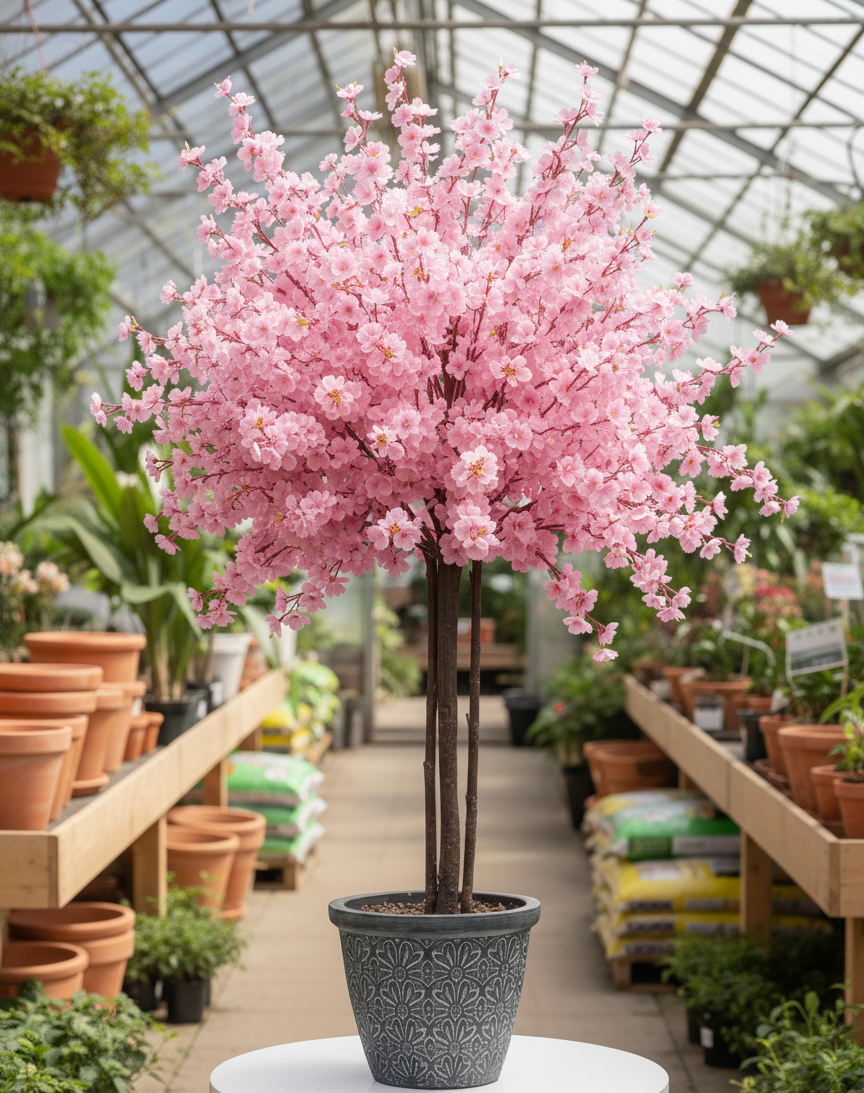 Afyon pembe yapay bahar dalı sakura ağacı siparişi - 180 cm boyunda toz pembe dekoratif ağaç