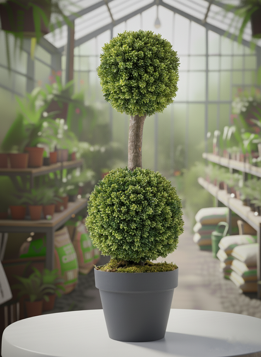 Afyon 2li yapay top çam ağacı siparişi - 120 cm boyunda saksıda dekoratif topiary